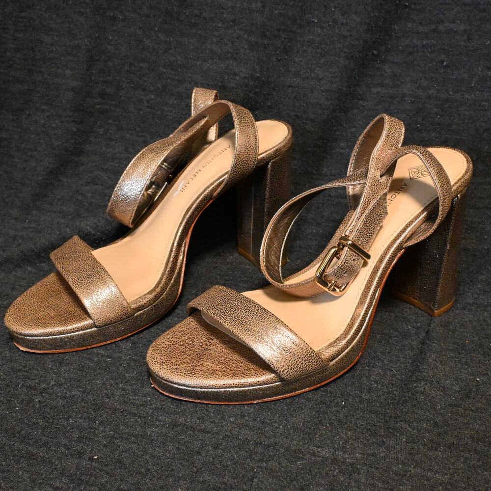 Antonio Melani Women's 6.5M Block Heel Sandals Metallic Textured Brown